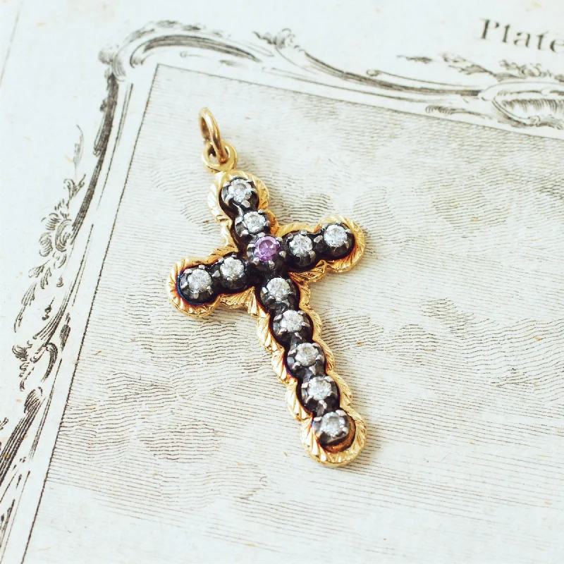 high-end necklaces for women -Lovely Floriate Georgian Style 9ct Gold Paste Cross