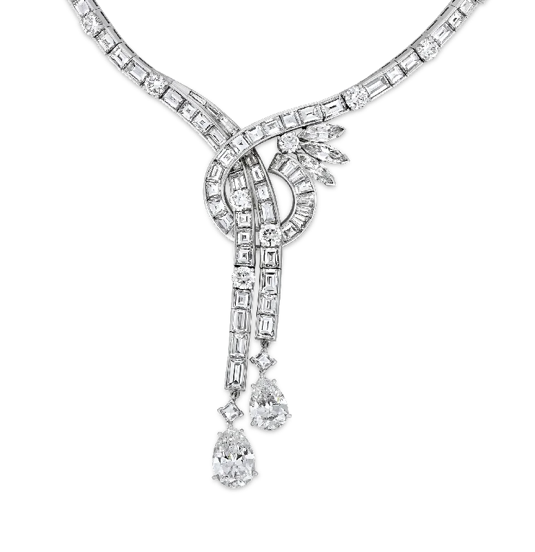 silver necklaces for women -Diamond Lariat Necklace, 36.77 Carats