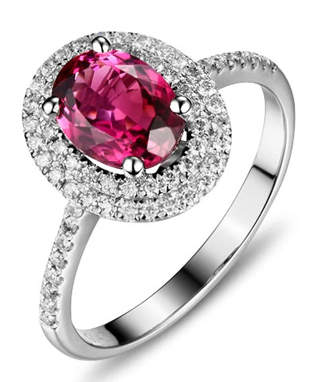 stylish engagement rings for women -2.50 Carat Ruby and Moissanite Diamond double Halo classic Engagement Ring for Women