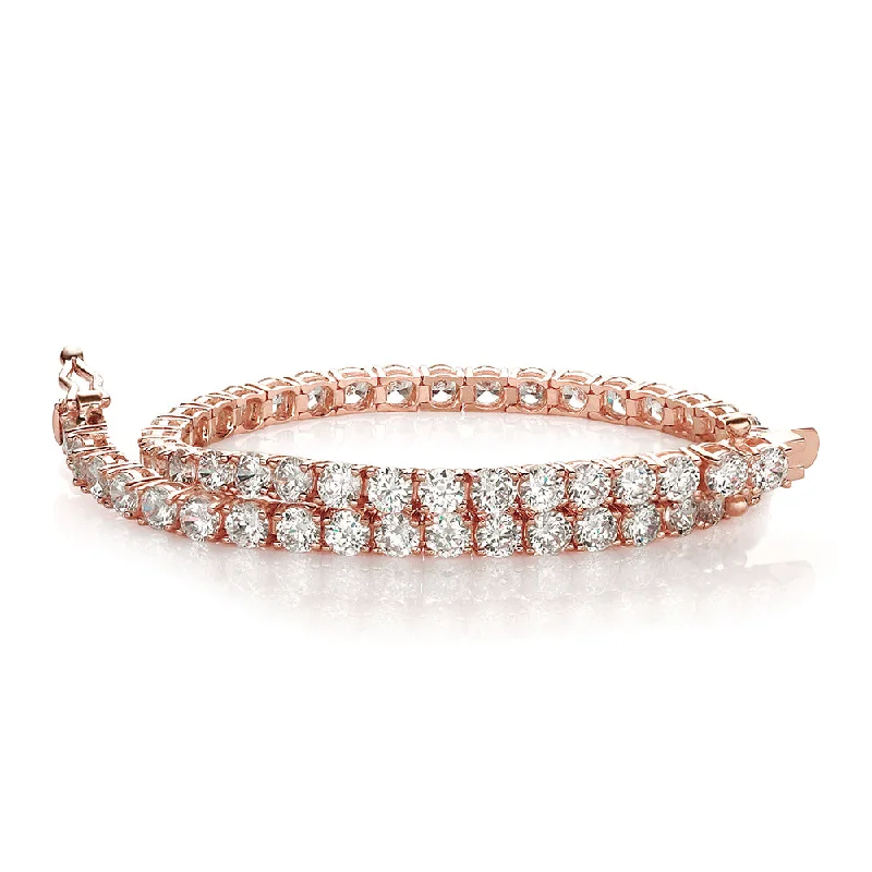 luxury pearl bracelets for women -Round Brilliant tennis bracelet with 6.27 carats* of diamond simulants in 10 carat rose gold