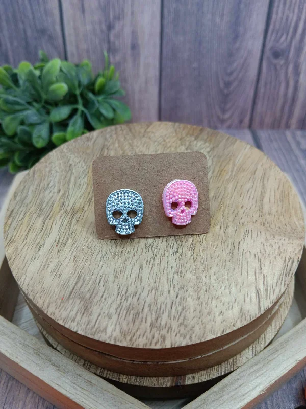 creative earrings for women -Silver & Pink Skeleton Earrings