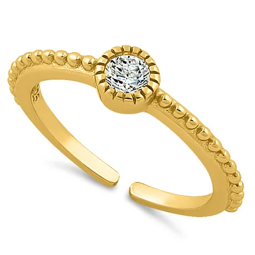 rose gold wedding rings -Sterling Silver Yellow Gold CZ Toe Ring