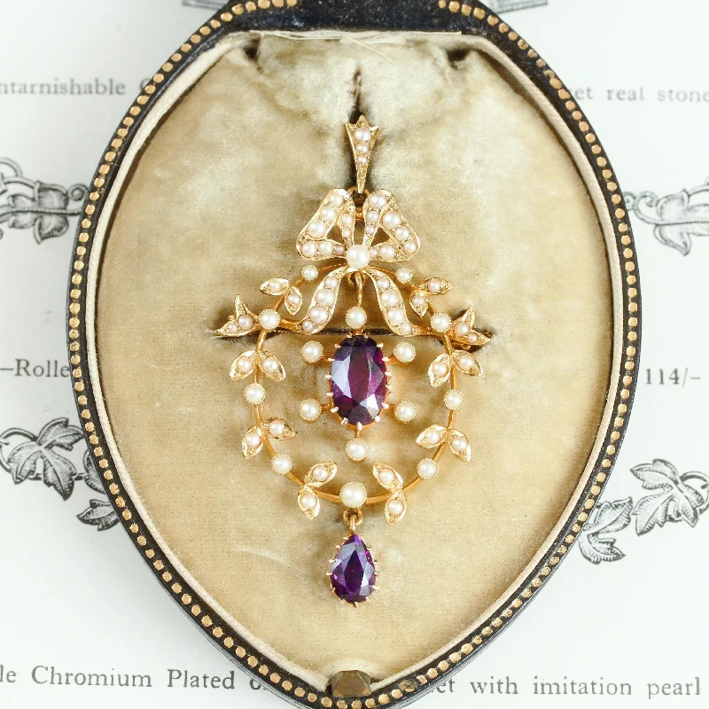 charm pendant necklaces for women -Finest 15ct Gold Edwardian Pendant/Brooch in Original Box