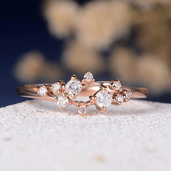 gemstone and diamond engagement rings -0.50 Carat Moissanite Cluster Ring Twig Engagement Ring Floral Unique Wedding Band Snowflake Design