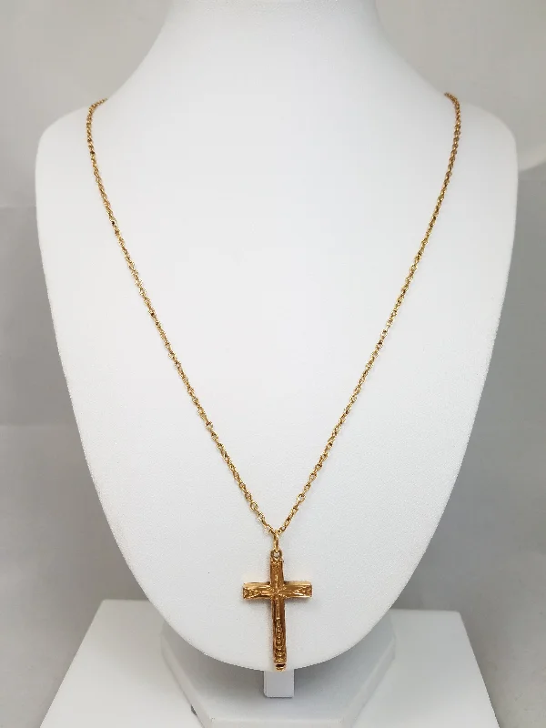 choker necklaces for women -Cool Late 1800's Victorian 26" 16k & 18k Yellow Gold Mourning Cross Pendant Necklace