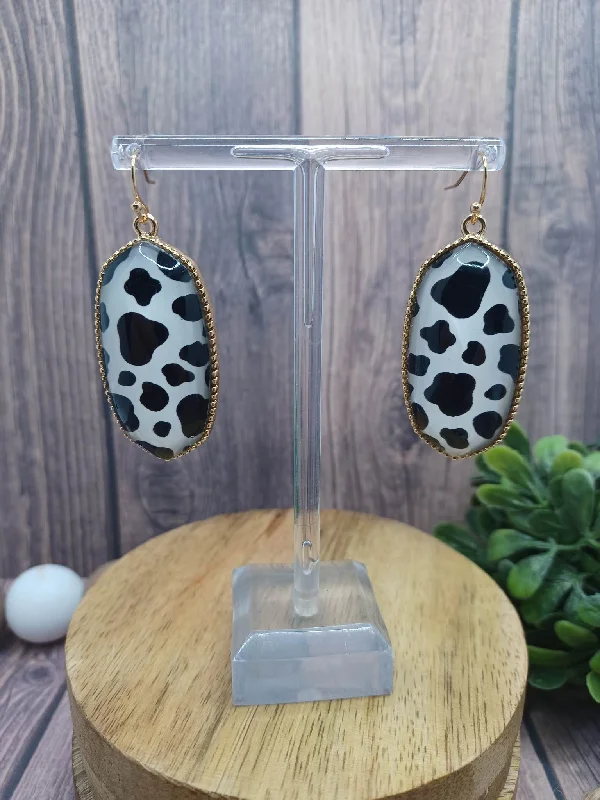 simple earrings for women -Cow Print Glass Cut Earrings