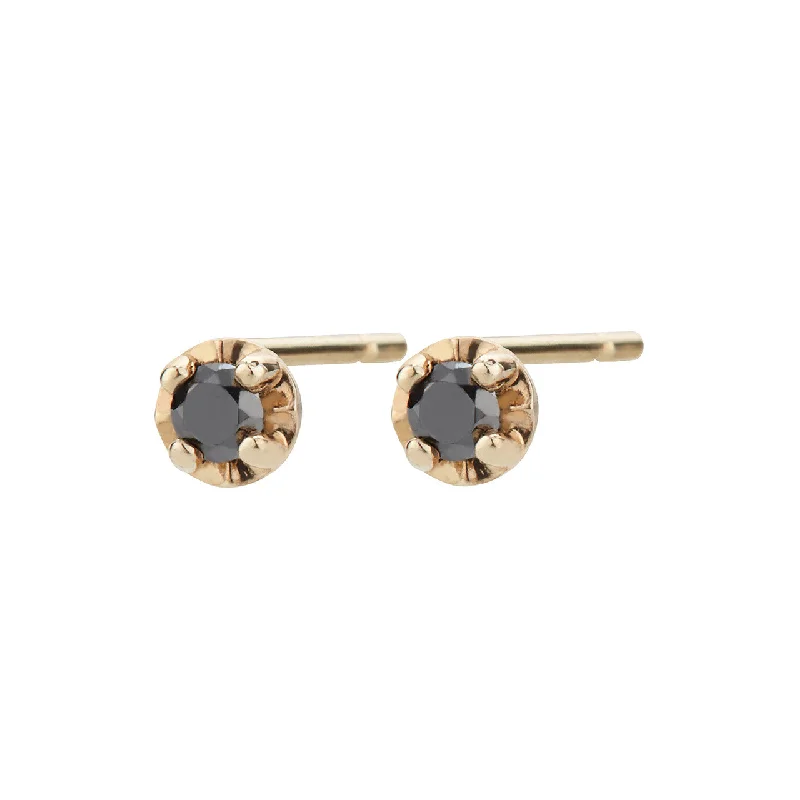 statement earrings for women -Small prong studs, black diamond