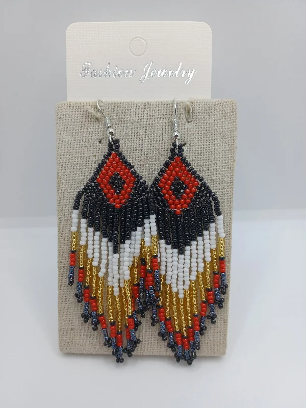 trendy gold earrings for women -Black, Red, & Gold Seabeaded Earrings