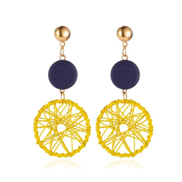 bold earrings for women -Blue & Yellow Wire Design Earrings