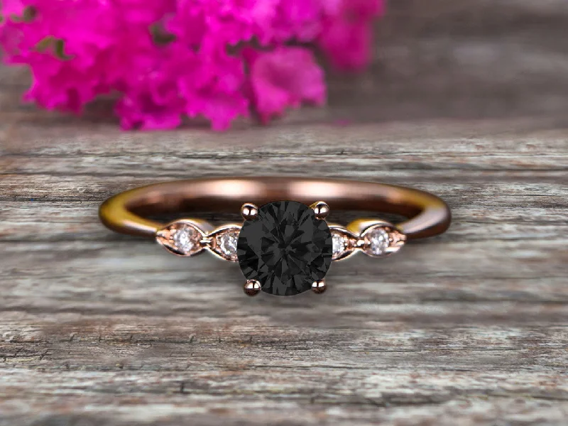 alternative gemstone engagement rings -1.25 Carat Beautiful Round Black Diamond Moissanite Engagement Ring on 10k Rose Gold