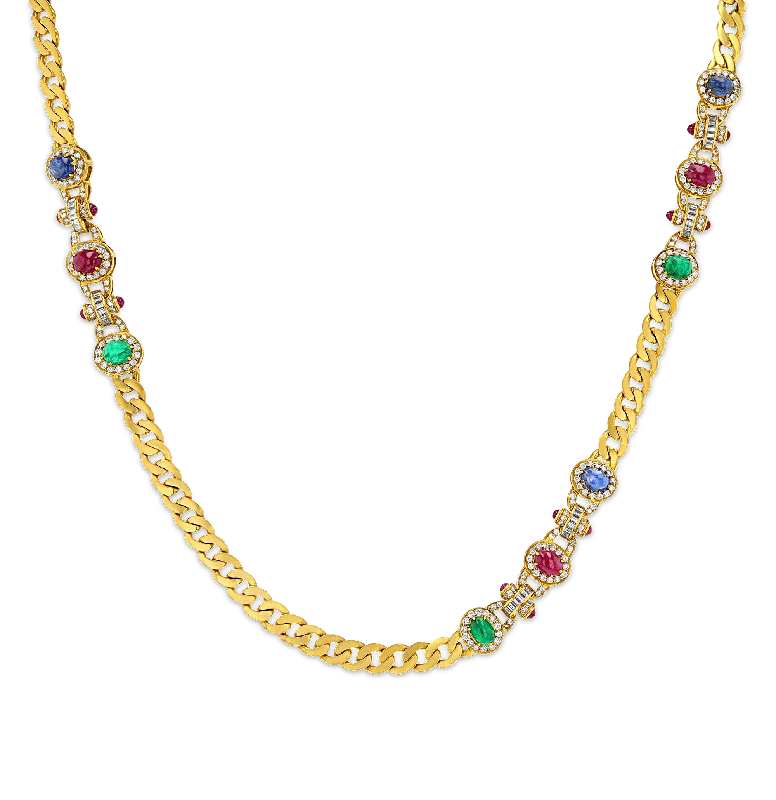 stylish modern necklaces for women -Emerald, Ruby, Sapphire and Diamond Necklace