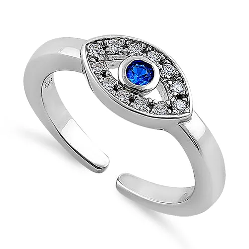 women’s antique rings -Sterling Silver Evil Eye Blue CZ Toe Ring