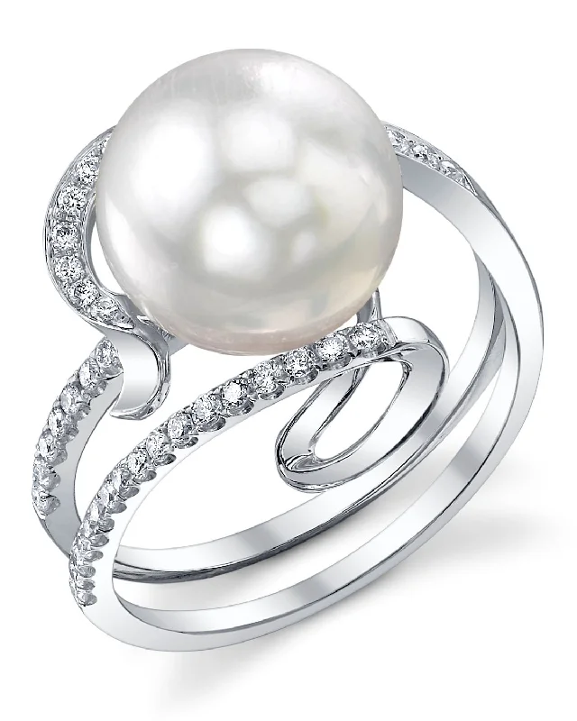 stunning gemstone rings for women -White South Sea Pearl & Diamond Pleiades Cocktail Ring