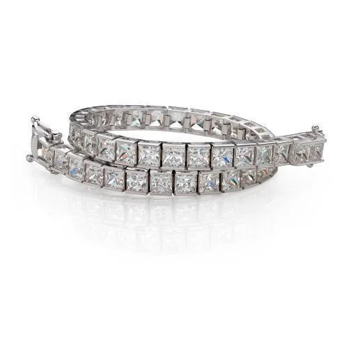 custom bangle designs for women -Princess Cut tennis bracelet with 17.16 carats* of diamond simulants in 10 carat white gold