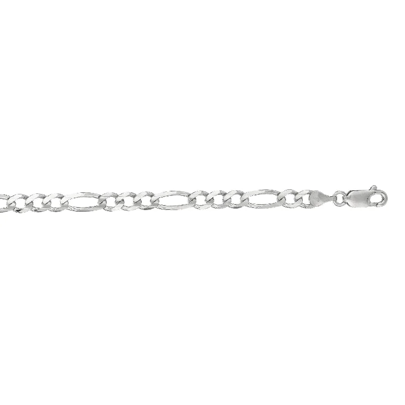 women’s silver bangle bracelets -14kt 8 inches White Gold 4.6mm Diamond Cut Alternate 3+1 Classic Figaro Chain with Lobster Clasp