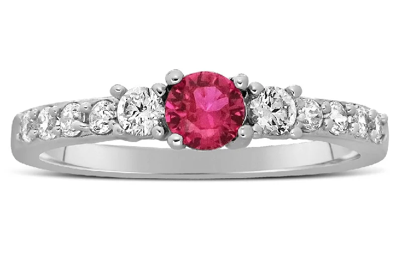 custom gold engagement rings -1 Carat Ruby and Moissanite Diamond Engagement Ring in White Gold