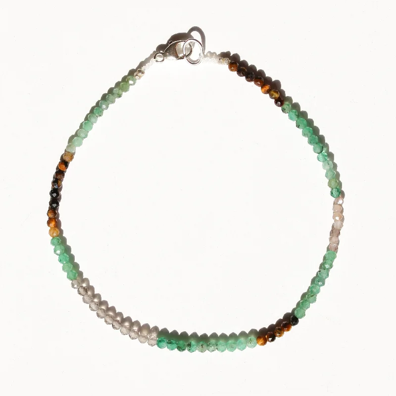 stacked bracelets for women -Tigers Eye + Emerald + Grey Moonstone Bracelet No.52