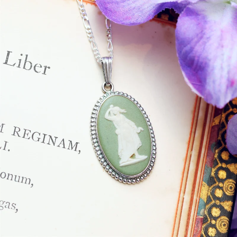 statement pendant necklaces for women -Vintage Green Jasperware Pendant