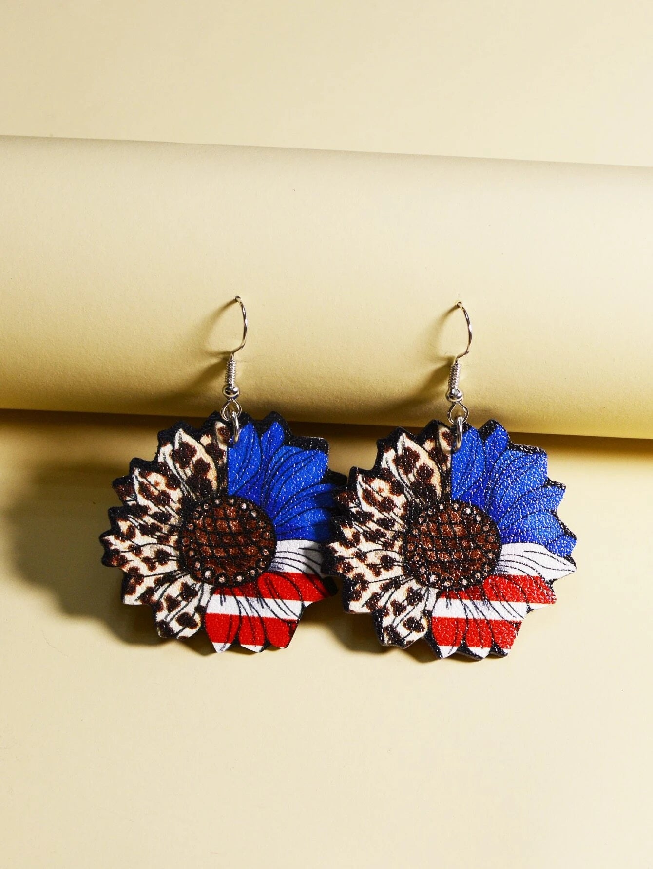 elegant hoop earrings for women -American Flag & Leopard Print Sunflower Earrings