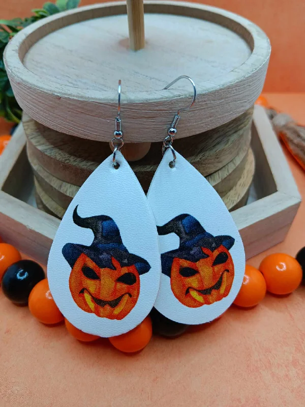 luxury crystal earrings for women -Jack O' Lantern Leather Style Earrings