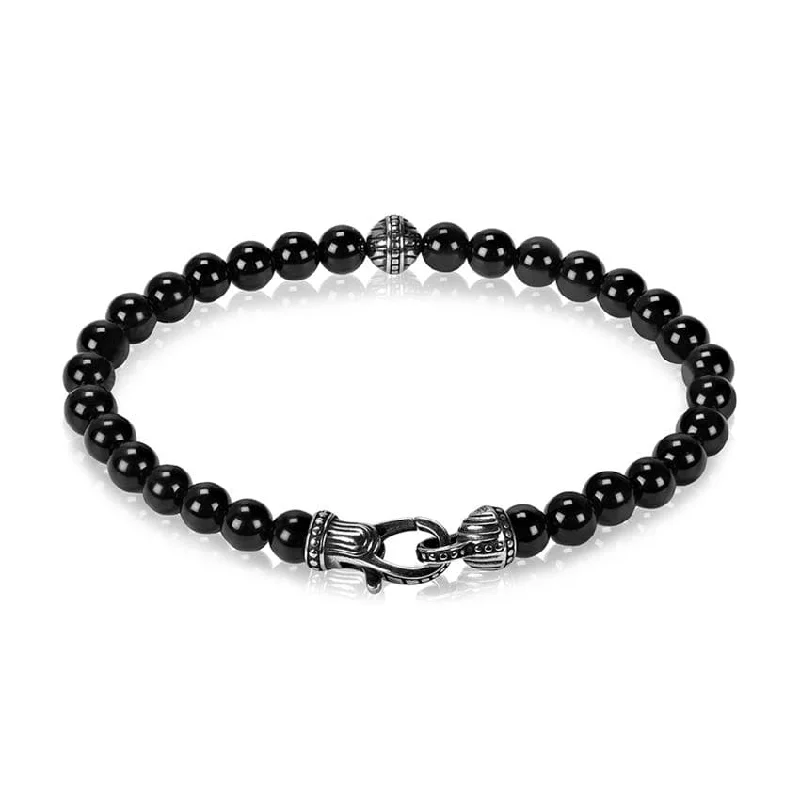 engraved bangles for women -A.R.Z Men's Black Onyx Bead Bracelet