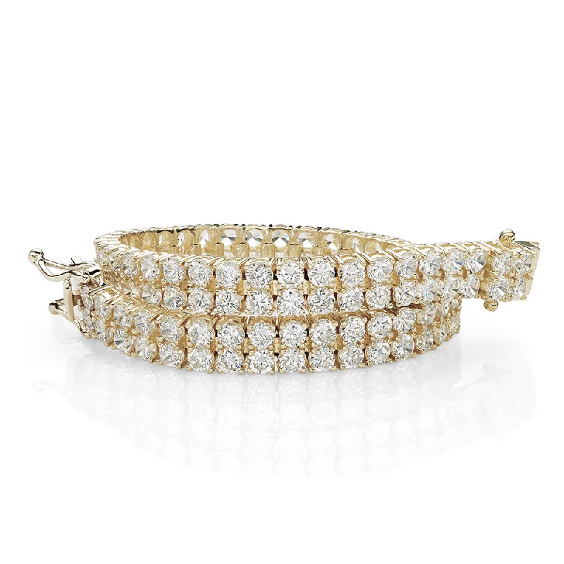 women’s gemstone bangles -Round Brilliant tennis bracelet with 12.54 carats* of diamond simulants in 10 carat yellow gold