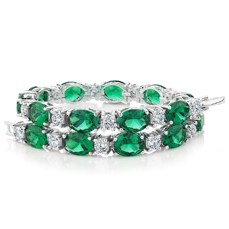 women’s bangles for casual wear -Round Brilliant tennis bracelet with emerald simulants and 3.36 carats* of diamond simulants in sterling silver