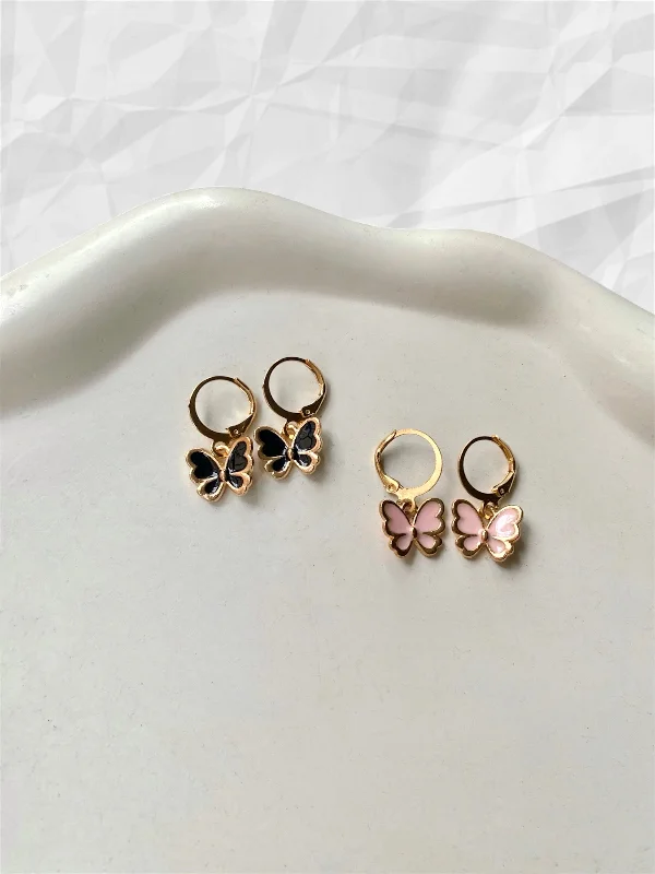 clip-on earrings for women -BUTTERFLY HUGGIE EARRINGS