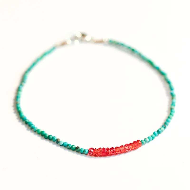 custom-designed bangles for women -Turquoise & Orange Sapphire Bracelet No. 115