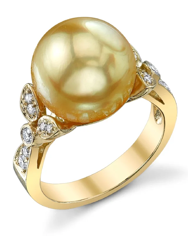 promise rings for women -Golden South Sea Pearl & Diamond Floret Ring