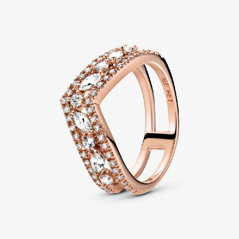 rose gold wedding rings -Sparkling Marquise Double Wishbone Ring