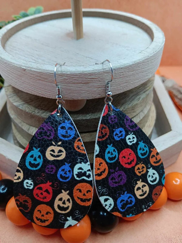 trendy gold earrings for women -Multicolored Jack O' Lantern Earrings