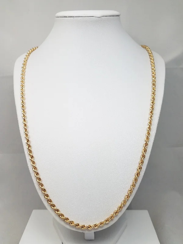 elegant heart-shaped necklaces for women -Sporty 26.5" 14k Hollow Yellow Gold Rope Chain Necklace