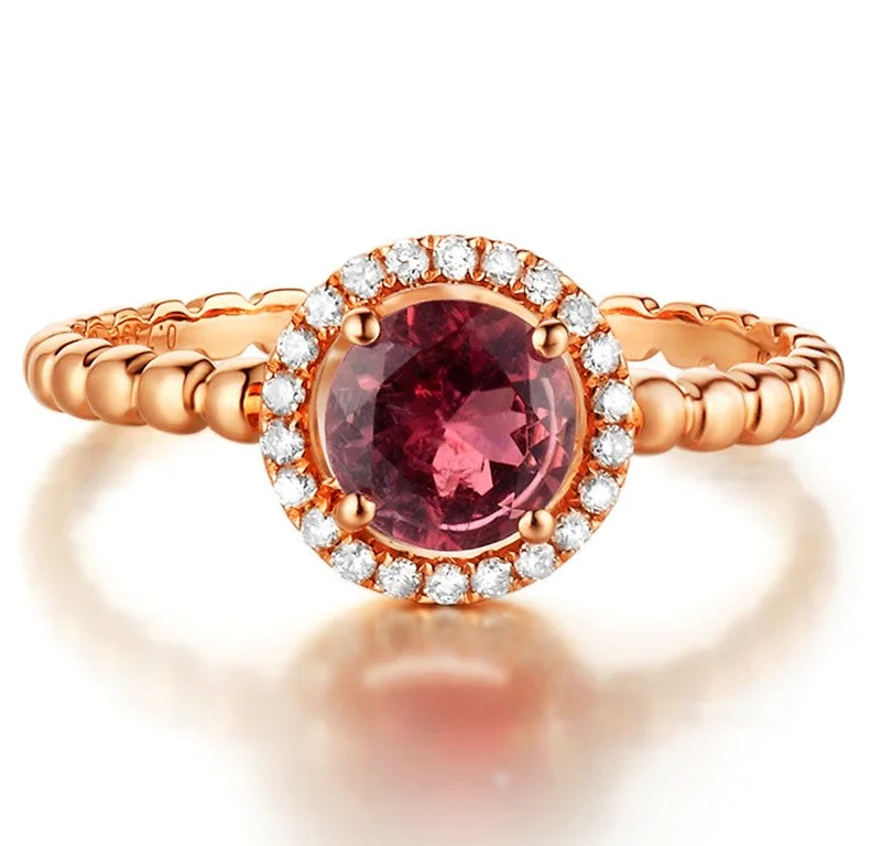 high-end engagement rings -Excellent 1 Carat Ruby and Moissanite Diamond Engagement Ring in Rose Gold