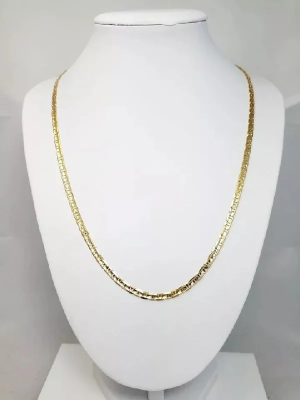 minimalist necklaces for women -Classic 20" Solid 14k Yellow Gold Concave Mariners Link Chain Necklace