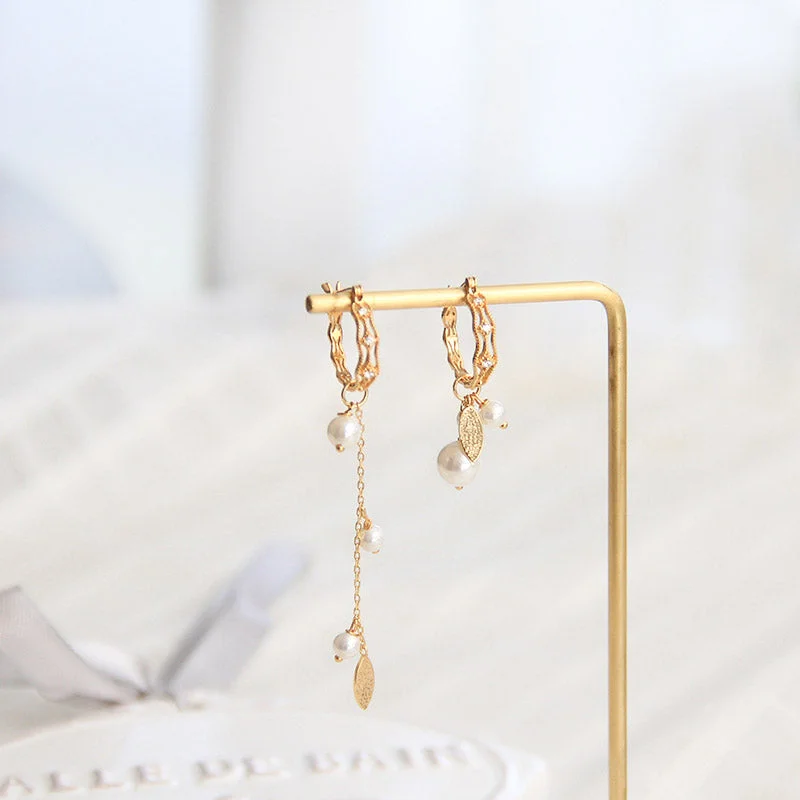 modern earrings for women -Cute Pearls Earrings Gold Plated Silver Hoop Earrings for Women