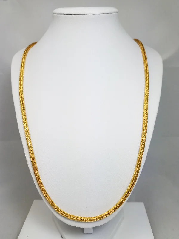 gold necklaces for women -Handmade Solid 22k Yellow Gold Round Fancy Link 25" Chain Necklace