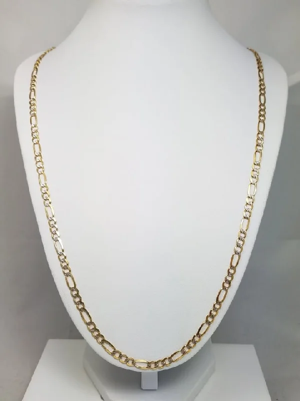 women’s heart necklaces -Stylish 26" Solid 14k Two Tone Gold Diamond Cut Figaro Link Chain