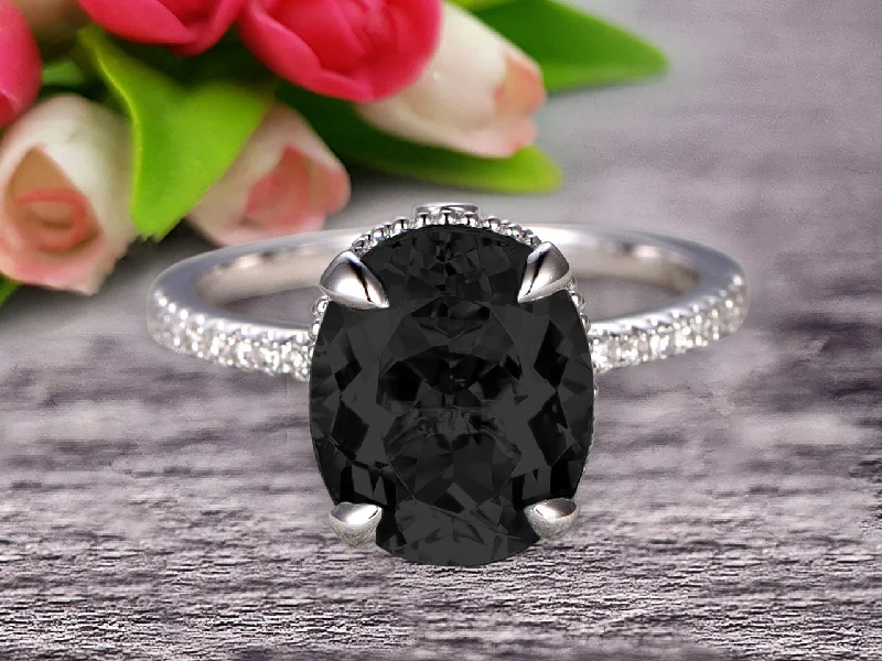 diamond wedding rings -1.50 Carat Oval Cut Black Diamond Moissanite Engagement Ring on 10k White Gold