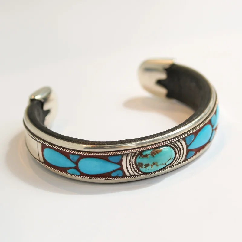 customized bangles for women -Charlie Favour Turquoise Mosaic on Leather Bracelet No. 2