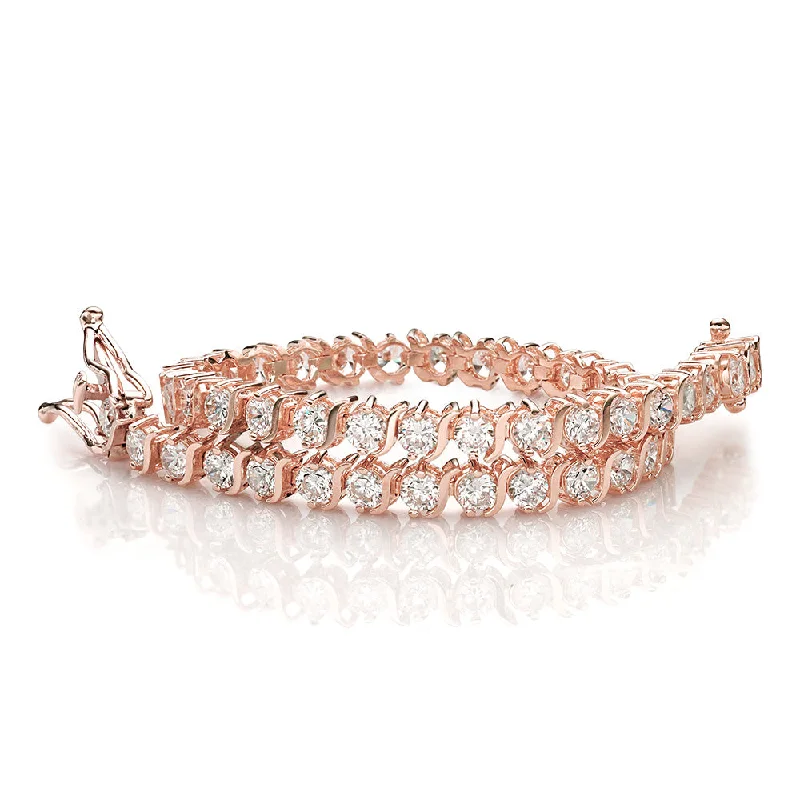 beaded bracelets for women -Round Brilliant tennis bracelet with 5.28 carats* of diamond simulants in 10 carat rose gold