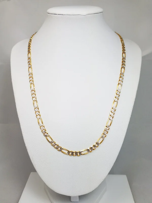 wedding necklaces for women -Sporty 20" 10k Two Tone Gold Diamond Cut Figaro Link Chain Necklace Italy