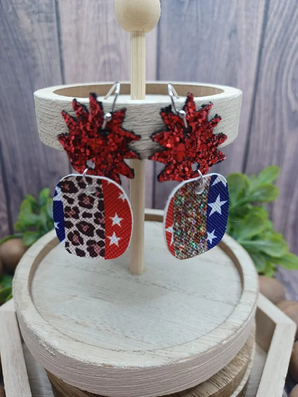 beautiful pearl earrings for women -Red, White, Blue, & Leopard Pineapple Earrings w/ Red Glitter Topper