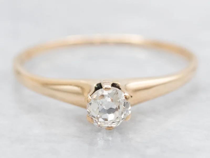 alternative engagement rings -Vintage Old Mine Cut Diamond Solitaire Engagement Ring