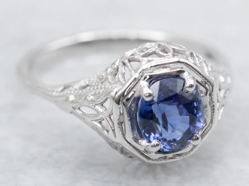 diamond wedding rings -Art Deco Sapphire Solitaire Engagement Ring