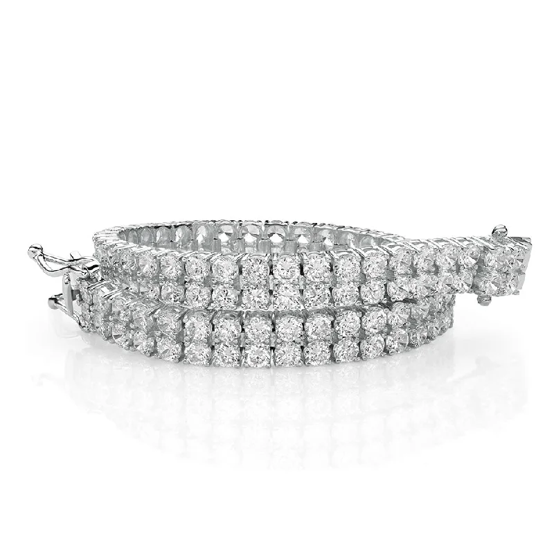 leather bracelets for women -Round Brilliant tennis bracelet with 12.54 carats* of diamond simulants in 10 carat white gold