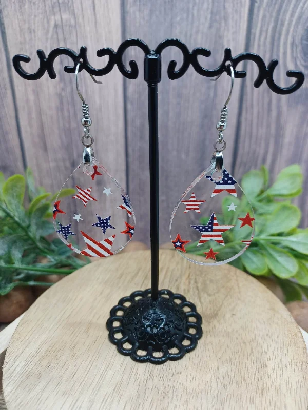 gemstone earrings for women -Acrylic Red, White, & Blue Patriotic Earrings