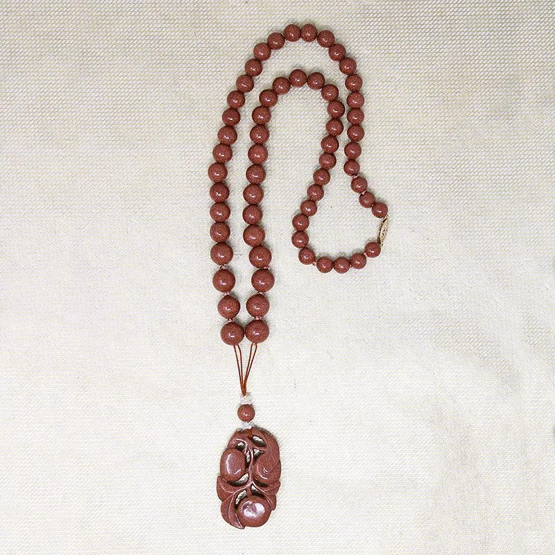 personalized engraved necklaces for women -Goldstone Carved Plums & Beads Necklace