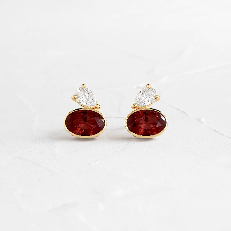 trendy earrings for women -Littlefall Studs in Red Garnet