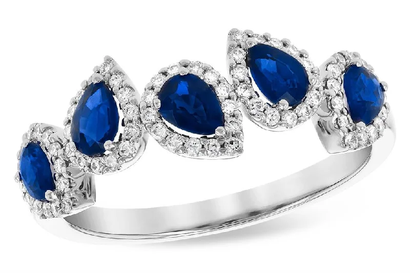 vintage rings for women -14K White Gold 1.19ctw Pear Shaped Blue Sapphire & Diamond Halo Ring by Allison Kaufman